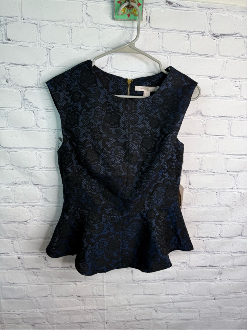 FOREVER 21 Black & Blue Peplum Top Large NWT